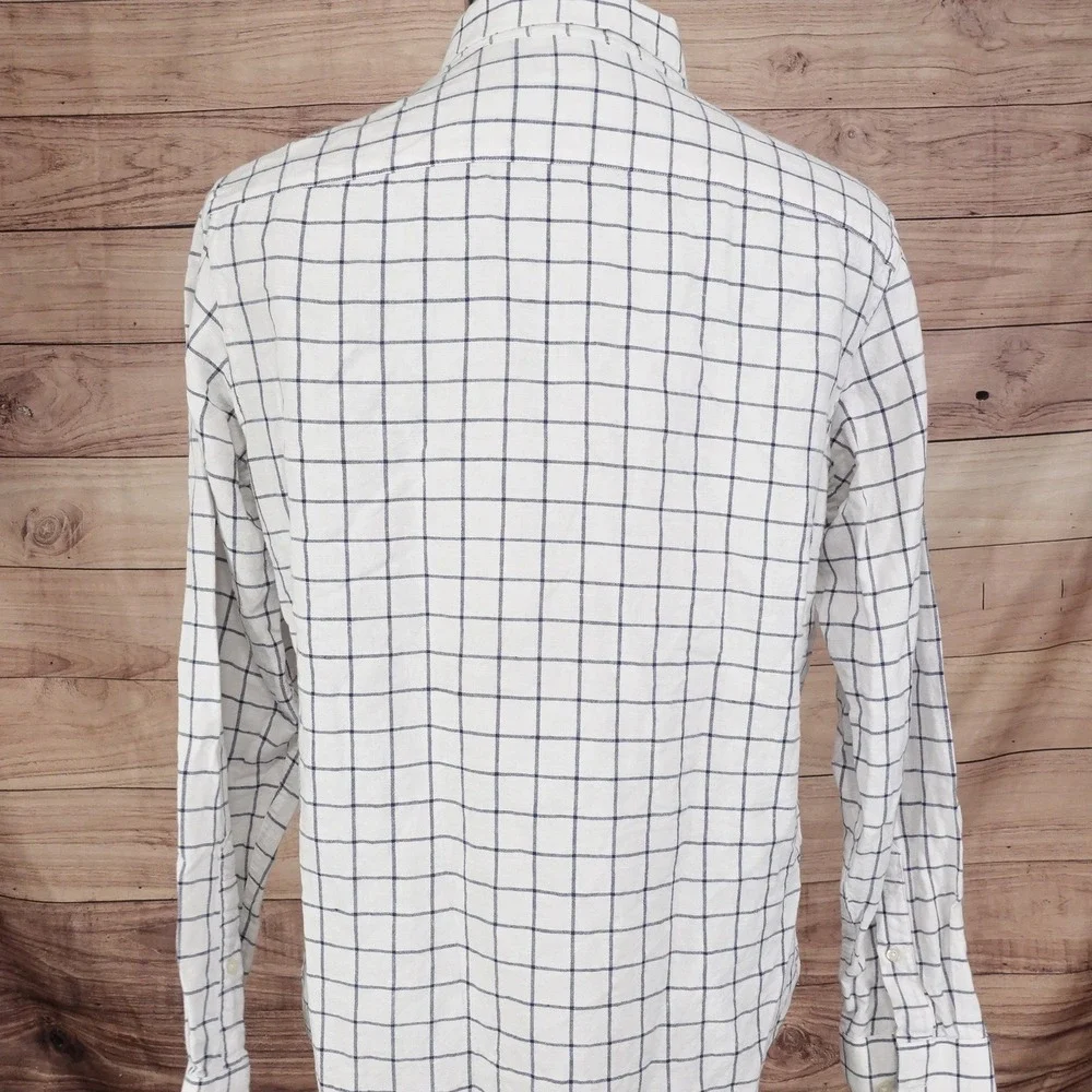 BANANA REPUBLIC LINEN COTTON BLEND WHITE CHECK BUTTON DOWN‎ SHIRT MENS SZ L